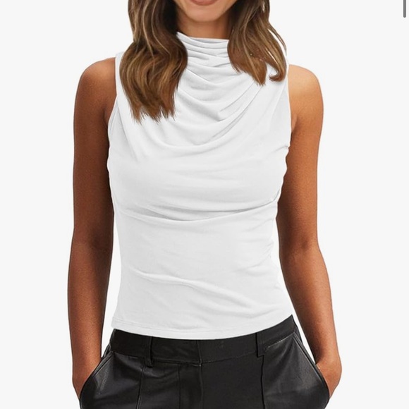 Elegant White Drape Neck Tank Top - Picture 2 of 5